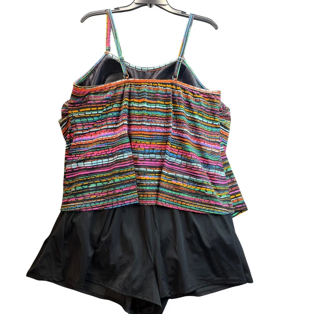 Trimshaper Tankini Swimsuit Women 22W Multicolor Striped Resort Vacation Shorts - Picture 2 of 13